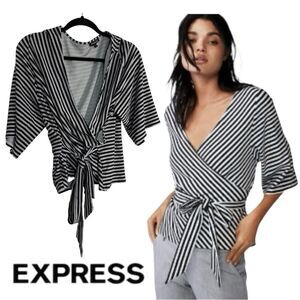 Express Monochrome Striped Wrap Top XL